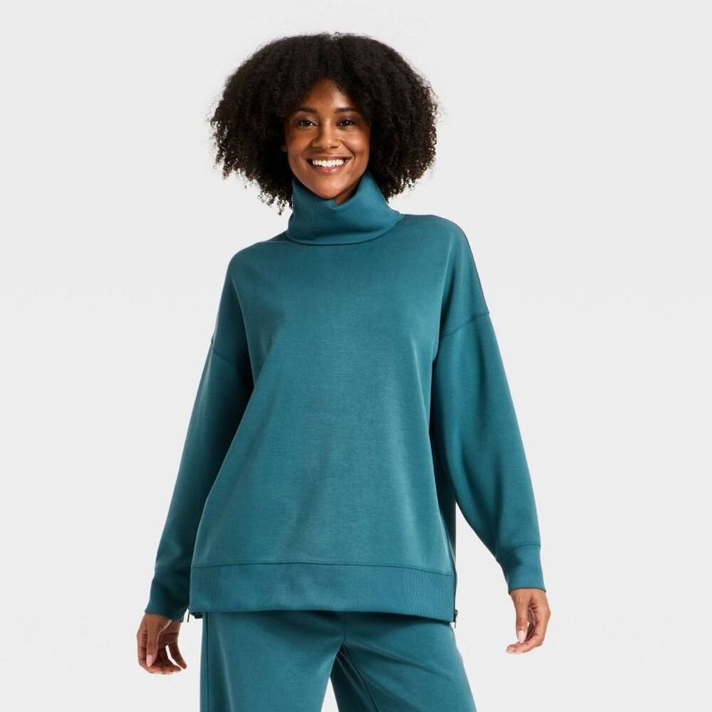 Women's Airy Sleek Funnel Neck Sweatshirt - All In Motion Blue M